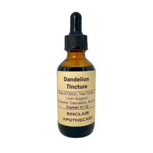 Dandelion Tincture for Detox Hair Growth Liver Support Amber herbal tincture bottle with dropper, labeled for dandelion detox, hair growth, and liver health.